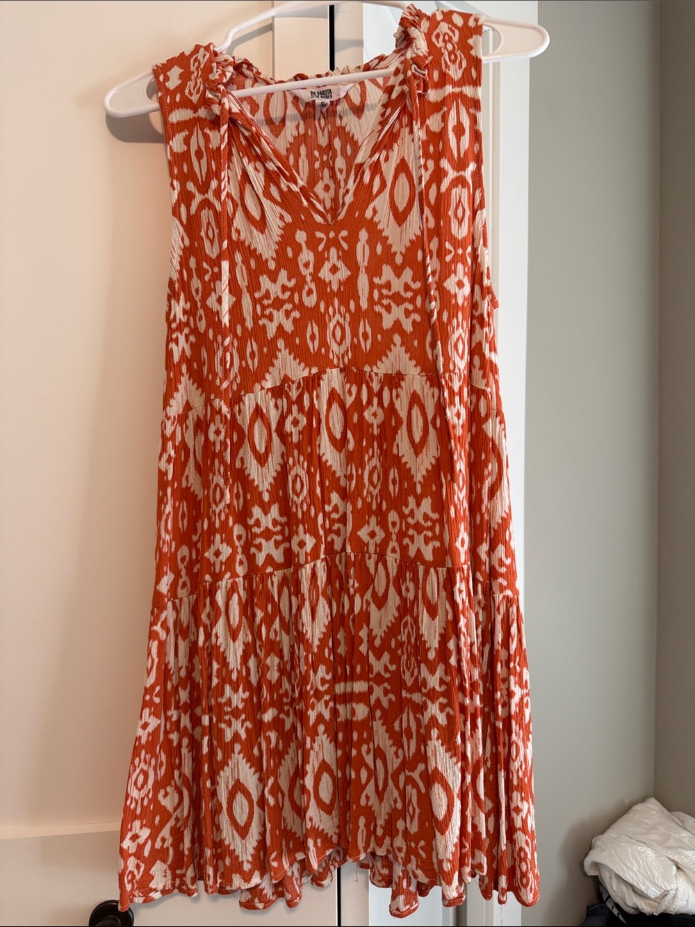 BB Dakota Orange and White Ikat Tiered Mini Dress